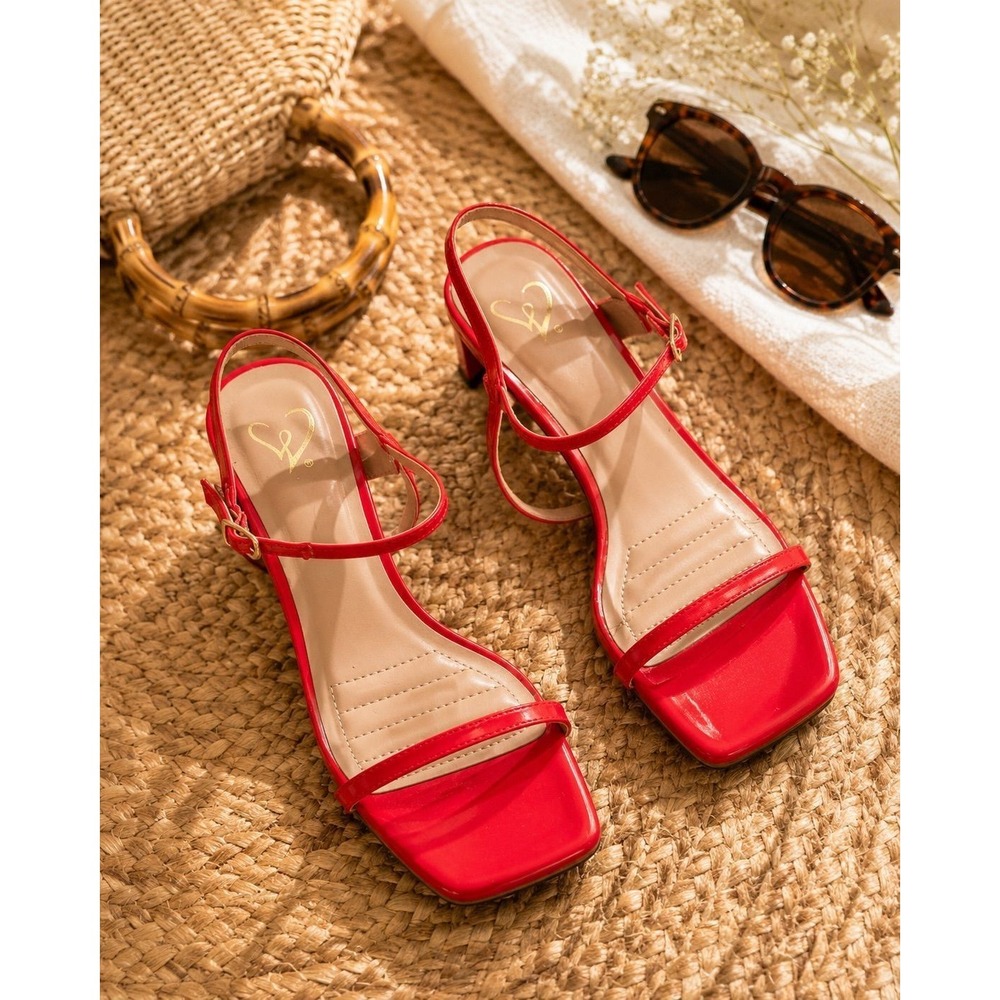 Women's Red Minimalist Heels Size 6.5 Open Toe Strappy Dress Sandals